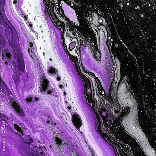 Abstract Purple and Black Fluid Art with Organic Marble Texture and Cosmic Vibes