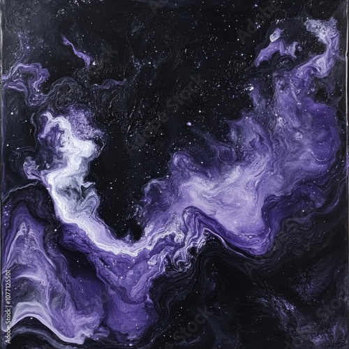 Abstract Purple and Black Fluid Art with Organic Marble Texture and Cosmic Vibes