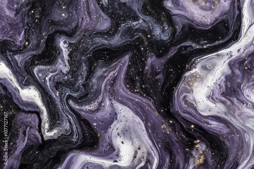 Abstract Purple and Black Fluid Art with Organic Marble Texture and Cosmic Vibes