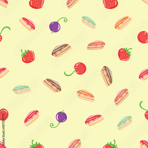 Cheesecake rich in the taste of wild berriese, dessert, confectioner, sugar, vector, illustration, seamless pattern, colored, art, food, jam, pink