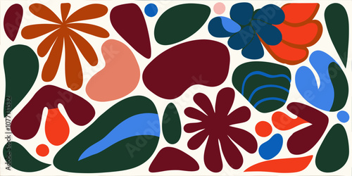 Colorful abstract organic shapes are creating a modern and vibrant background, suitable for various design projects, bringing a touch of contemporary art to any visual communication