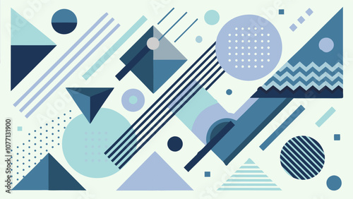 Modern abstract background design featuring various geometric shapes in blue and light blue colors, creating a visually appealing and dynamic composition