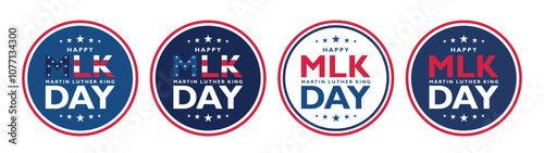 Set of Martin luther king jr. day text in round frame. MLK round label, sticker, emblem, design element of memorial day.