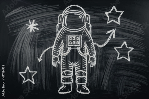 Vector illustration of an astronaut drawn on a blackboard.