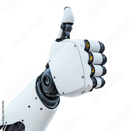 Robot hand giving thumbs up isolated on transparent background