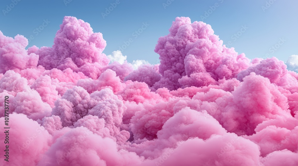 Fototapeta premium Soft pastel pink and purple clouds gently swirling in a dreamy, ethereal sky, resembling cotton candy and evoking a sense of wonder and imagination.