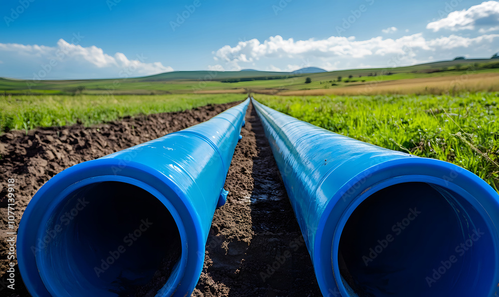 custom made wallpaper toronto digitalBlue Plastic Pipes Lying in a Field for Irrigation or Infrastructure Project