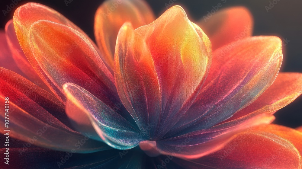 Fototapeta premium A vibrant, abstract flower with luminous petals showcasing a blend of colors and textures.