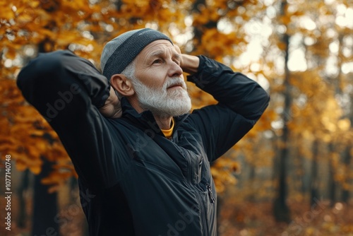 active senior man is jogging photo