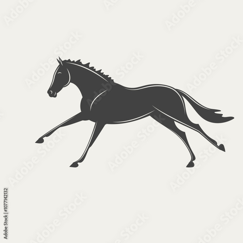 Silhouette of a galloping horse in minimalist style, emphasizing the elegance and motion of the animal