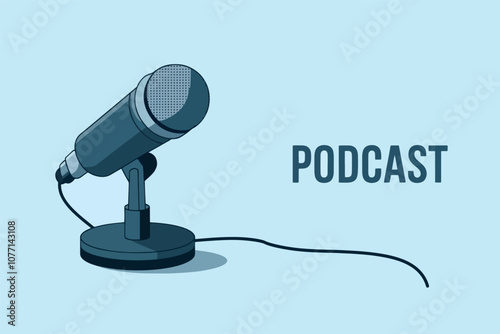 Studio microphone vector illustration, podcast and communications concept.