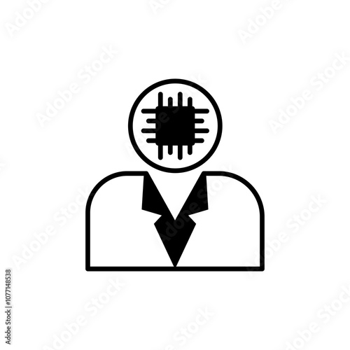 icon Person with a computer chip head symbolizing artificial intelligence. Suitable for tech, AI, future concept designs.