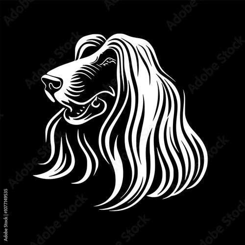 Afghan Hound - Black and White Isolated Icon - Vector illustration