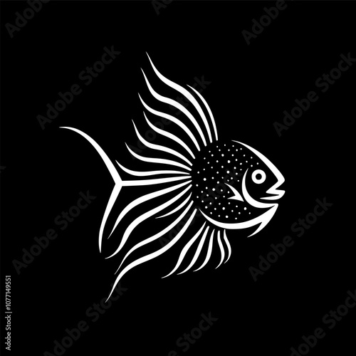 Angelfish - Black and White Isolated Icon - Vector illustration