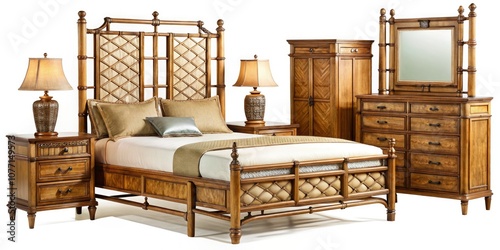 Transform your bedroom with Thomasville faux bamboo furniture, offering modern charm and classic elegance that complements stylish homes and contemporary living environments. photo