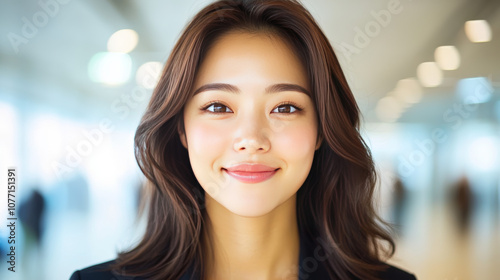 Smiling young Asian woman in a professional setting. Free Download Smiling young Asian woman in a professional setting. - GFXLoad