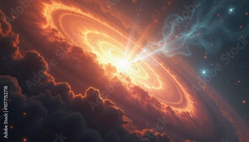 An encounter with a colossal, sentient nebula that interacts with the spacecraft, creating a visually stunning display of cosmic energy and light.