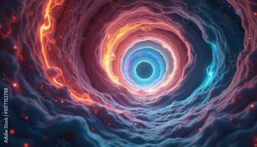 An interstellar voyage through a tunnel of wormholes, with vibrant, shifting colors and patterns creating a surreal journey through spacetime.