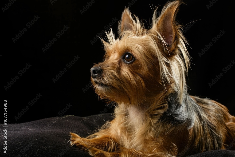 Naklejka premium Portrait of a dog on a black background.