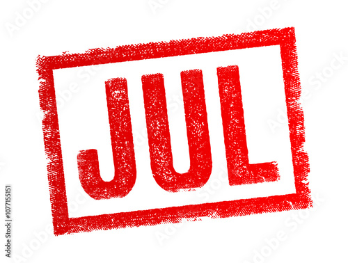 JUL abbreviation commonly stands for the month of July, text concept stamp