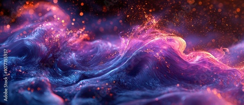 Abstract Colorful Waves with Sparkling Effects Creating a Dreamlike and Ethereal Background in Shades of Blue, Purple, and Orange With a Mystical Vibe