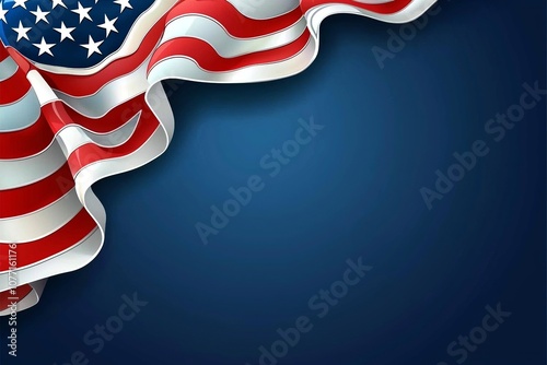 A Waving American Flag in the Corner of a Blue Background