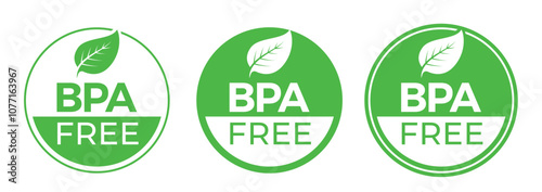 BPA free round symbol, with leaves, vector illustration
