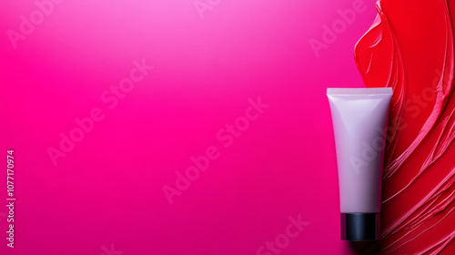 Wallpaper Mural A white tube of cream against a bright pink background with red lipstick. Torontodigital.ca