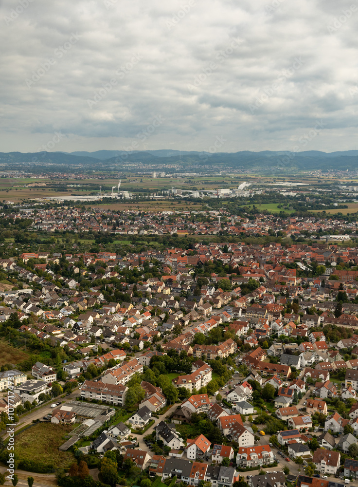 Fototapeta premium Mannheim in Germany seen from a small plane