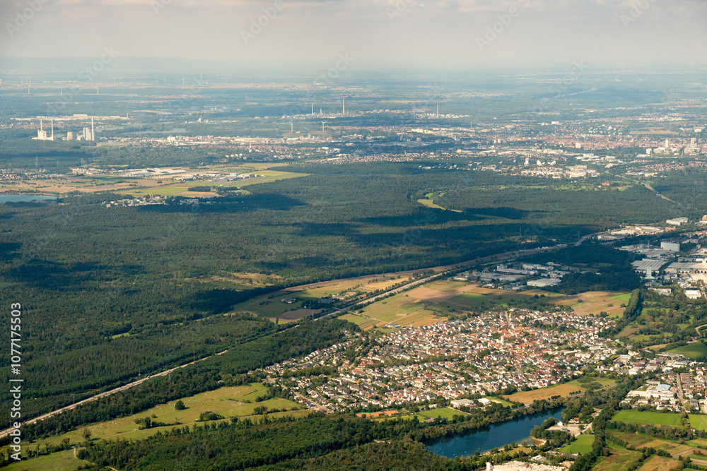 Fototapeta premium Karlsruhe in Germany seen from a small plane