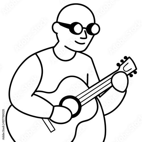 Guitar player no hair jazz guitar holes wear vector illustration 