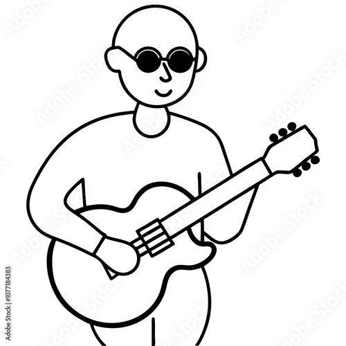 Guitar player no hair jazz guitar holes wear vector illustration