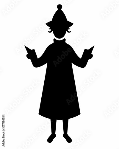 Vector Christmas carol singer silhouette black illustration on a white background