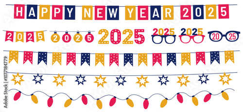 Set of vector banners and decoration for celebrating New Year 2025