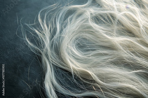 Detailed view of wispy white horse fur, showcasing its texture and delicate strands, Wispy fur that seems to float off the surface