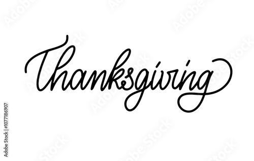 Thanksgiving Calligraphy Monoline Flourish Banner. Handwritten Lettering. Expressive Decorative Font. Stylish Bold Typeface. Seasonal Sale Signage. Online Shopping. Vector Illustration.