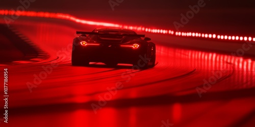 A vibrant racing circuit shines with red lights, creating an exhilarating atmosphere for an actionpacked Formula One race, filled with excitement and high anticipation for fans and drivers photo