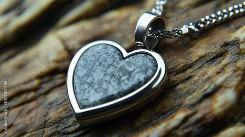 Heart shaped pendant necklace with silver chain, featuring textured gray stone. This elegant piece adds touch of sophistication to any outfit