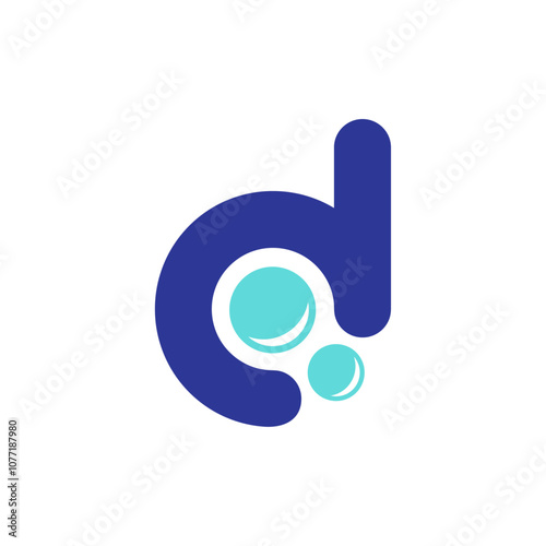 Initial d logo design with freshness of liquid water drops icon