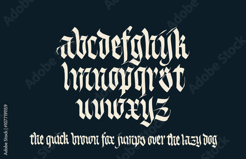 Fuente Caligráfica estilo Blackletter hecho a mano. Alfabeto vectorizado.