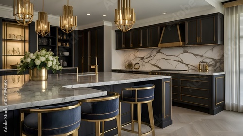 Luxurious Kitchen with Dark Cabinets and Marble Island