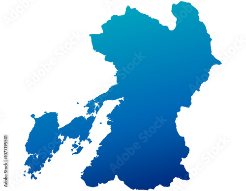 熊本県　地図　青色　グラデーション　イラスト