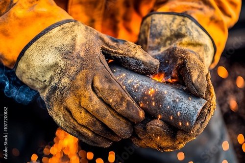 Crafting fire and steel: A blacksmith at work in a vibrant workshop. Generative AI