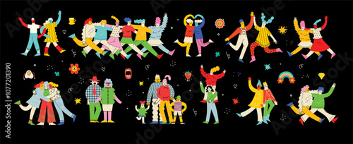 Best friends and big family concept illustration. Vector illustration of multicultural people and multicultural friendship. Happy friendship day.