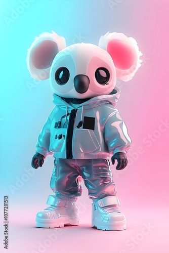 Adorable Koala Blind Box Figurine with Futuristic Holographic and Reflective Design