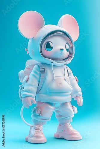 Adorable Mechanical Mouse Wearing Shiba Inu Hoodie in Neon Holographic Pastel Setting