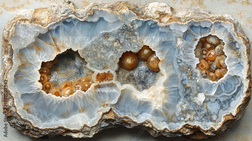 Fototapeta premium Beautiful agate stone with intricate patterns and colors, showcasing natural formations and textures. This macro view highlights unique geological features and earthy tones