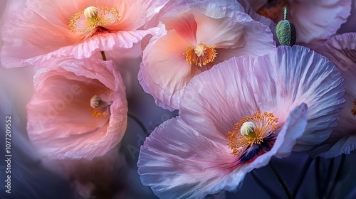 Gorgeous Bouquet of Delicate Ethereal Poppies and Orchids in Closeup Macro Photo