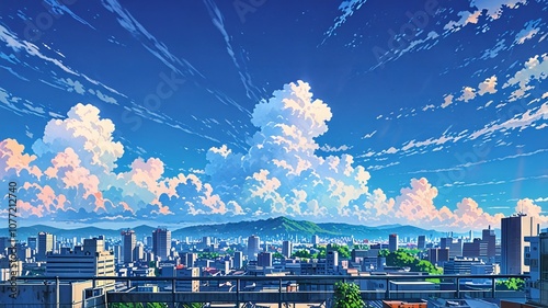 Cityscape landscape anime style Background