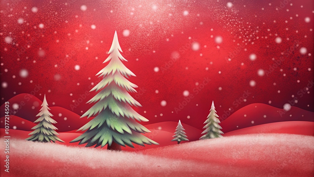 Obraz premium Snowfall on red Christmas background